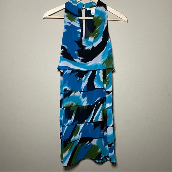 Kenneth Cole Dresses & Skirts - Kenneth Cole Dress Size 6 Blue Green Black Sleeveless Tiered Layered Cowl Neck